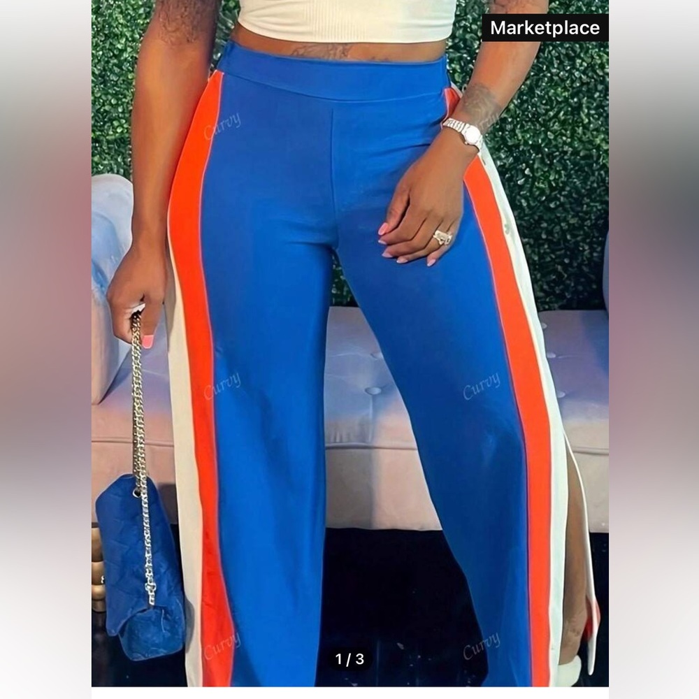 Vibrant Blue and Orange Wide Leg Jumpsuit